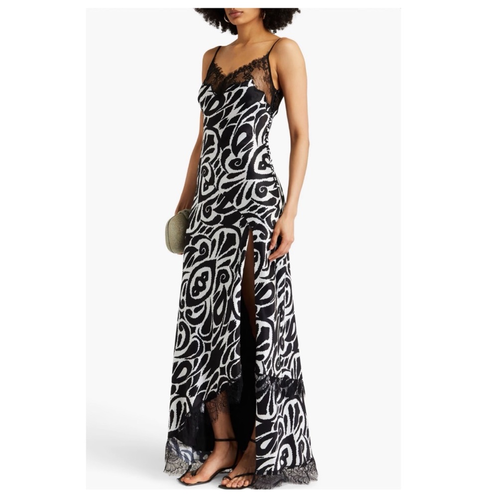 Nicholas Lace Trim Elegant Black and White Dress